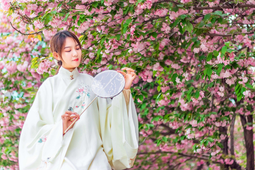 千库网_古风白天美女人物户外樱花园拿扇子摄影图配图_摄影图编号179652.jpg